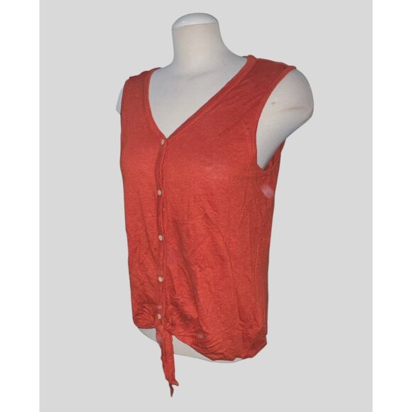 Rachel Zoe Tie Hem Sleeveless Linen Button-Front Top Sz Large Womens Orange Casu - Picture 1 of 10